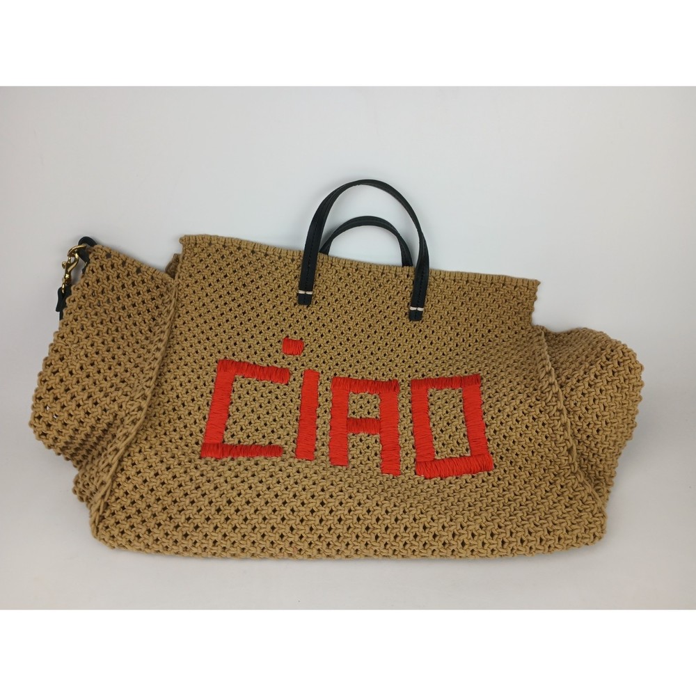 Clare V. Tan Simple Tote Poppy Ciao Shoulder Bag Black Leather Straps